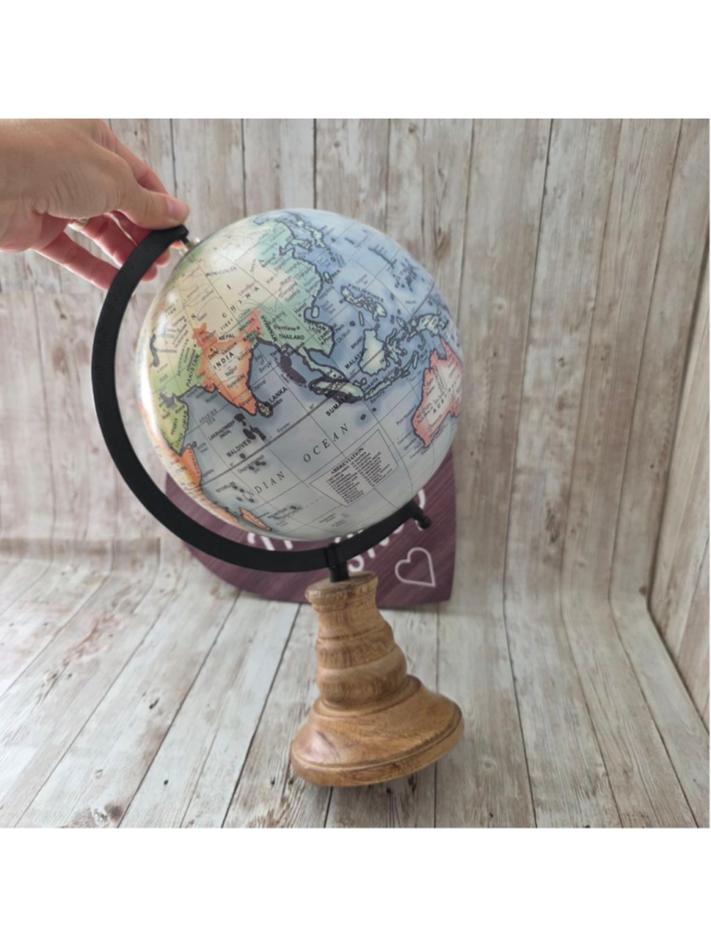 Unbranded Wooden Decor Globe Blue Brown NWOT - Picture 2 of 4